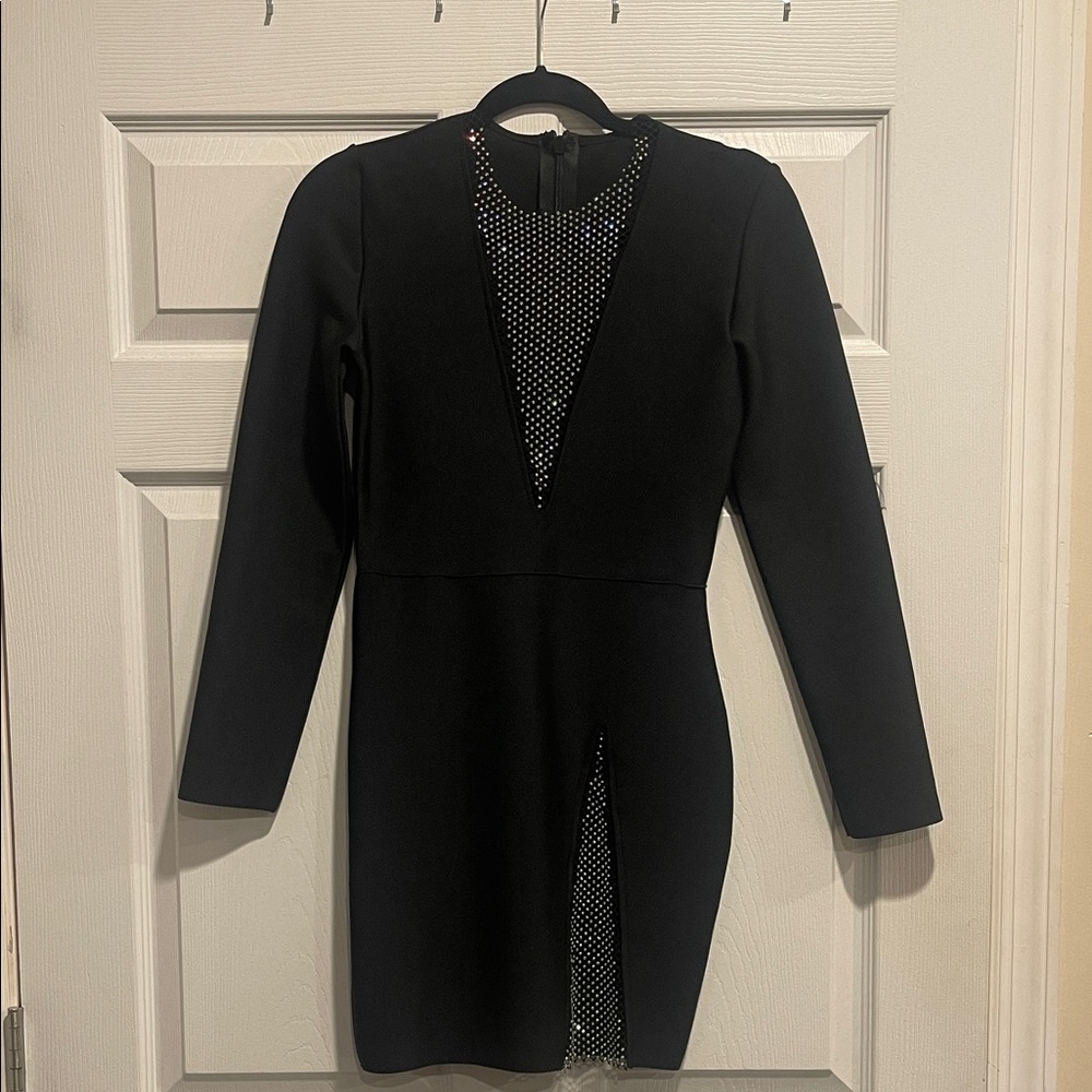 SHEIN Black Long Sleeve Dress with Mesh Detail